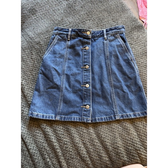 DOCKERS Mini Skirt Women's Size 26 Jean Solid Denim Comfort Button Front Vintage - Picture 1 of 8